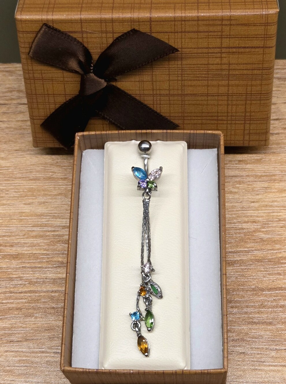NEW Banter 14G Stunning Muticolor CZ Butterfly Dangle Belly Ring W/ Gift Box